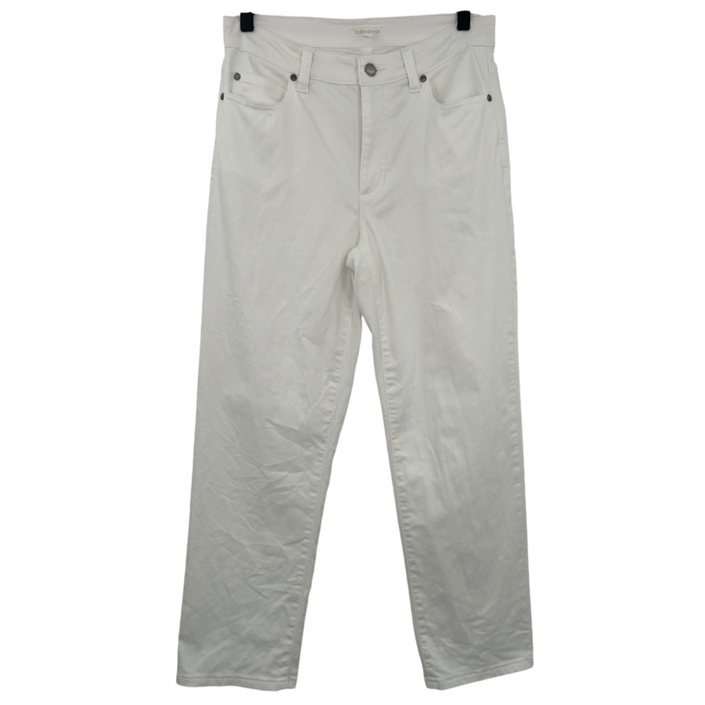 Eileen Fisher White Organic Cotton Straight Leg Jeans Size 6 Minimalist READ